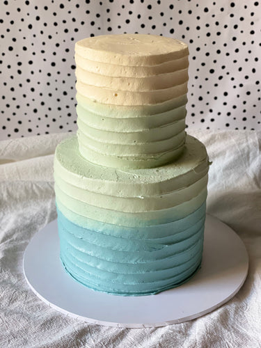 2 Tier mini - baby blue ribbed Cake