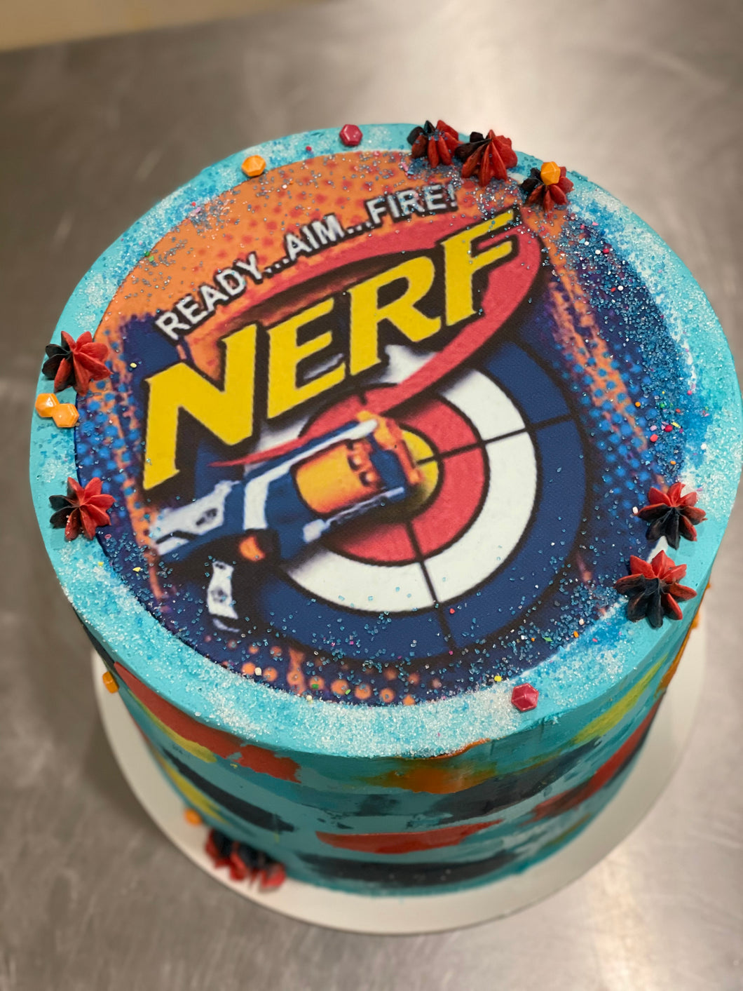 Nerf Gun Printed Image Cake - Size Options Available