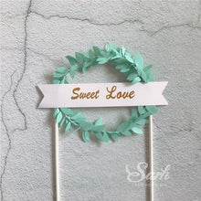 Load image into Gallery viewer, 2Pcs Pink Green Leaf Wreath &quot;Happy Birthday&quot; &quot;Sweet Love&quot; Cake Topper
